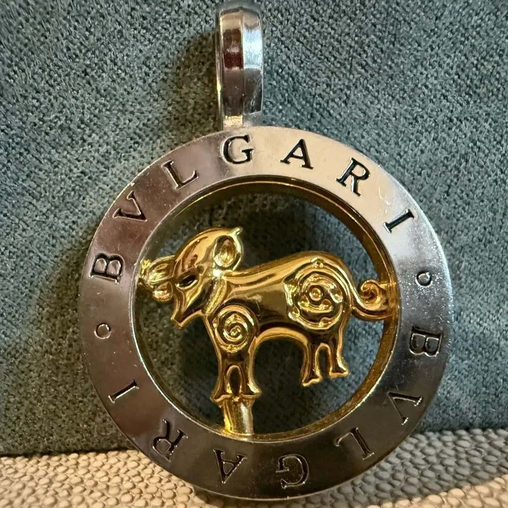 GOLDEN BULL ZODIAC PENDANT – MONOGRAM STYLE SILVER & GOLD TONE ✨